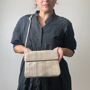 Vintage BLOOMINGDALE'S Grey (faux) Snake Skin Envelope Purse